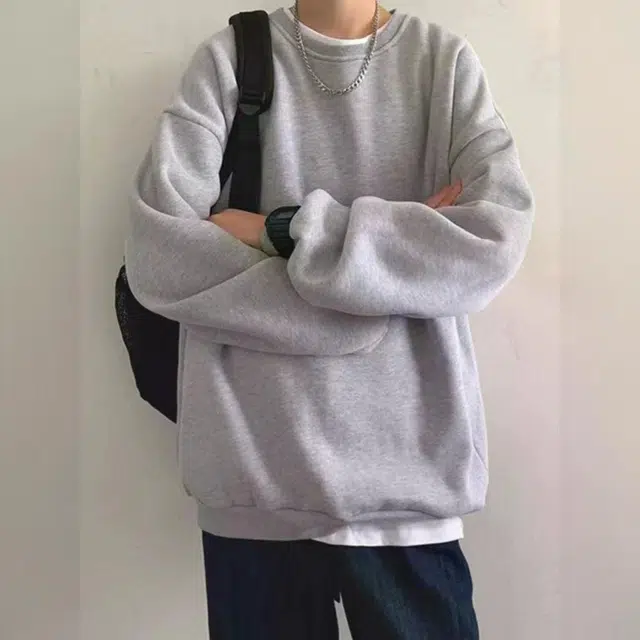 邦固依品 重磅棉质男士圆领加绒纯色多色休闲宽松百搭情侣装打底衫上衣卫衣 男款