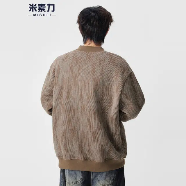 米素力 复古亨利领长袖落肩袖潮套头卫衣 男女同款