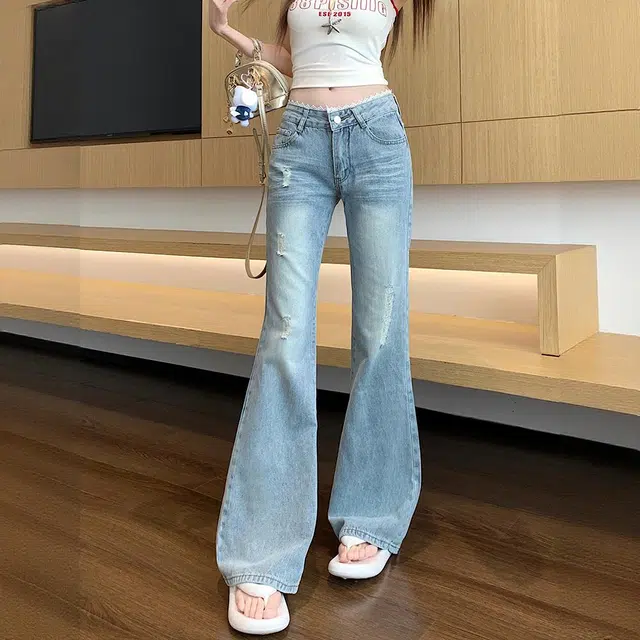 轻迎 设计感低腰秋季修身休闲牛仔裤 女款
