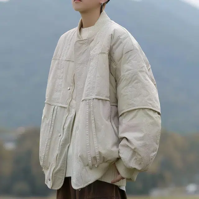 邦固依品 冬季纯色拼接棒球男生日系街头宽松百搭加厚保暖工装棉衣外套棉服 男款