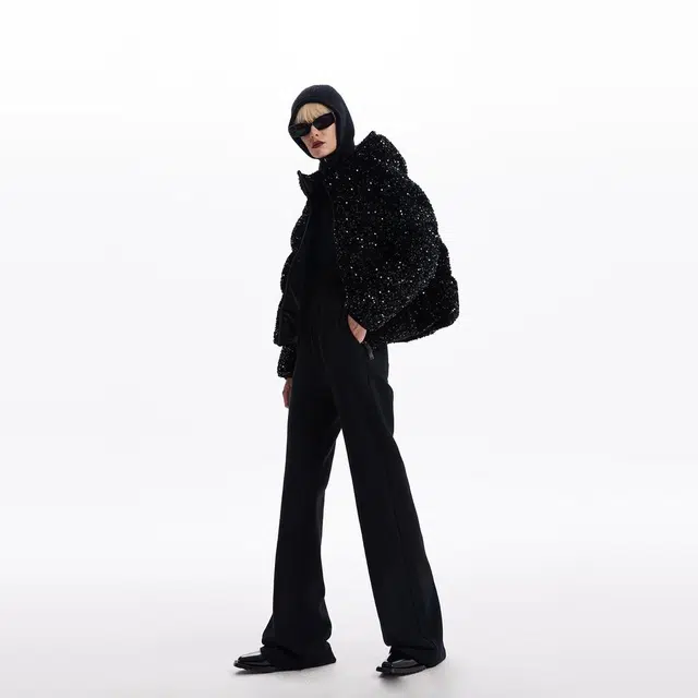 MEFUR Velvet Sequin Hoodie Down Jacket