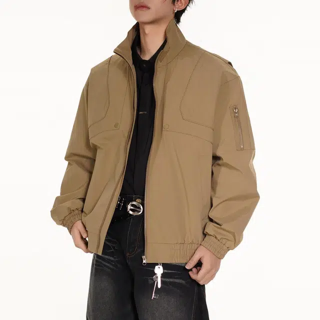 杜克恩 美式工装立领哈灵顿飞行外套秋季复古解构拼接潮牌高街宽松休闲机车服夹克 男女同款
