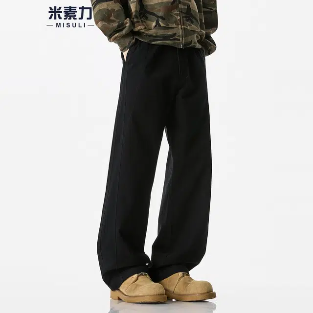 米素力 秋季美式纯色休闲中腰牛仔裤 男款