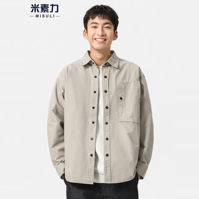 米素力 宽松纯棉长袖落肩袖衬衫 男女同款