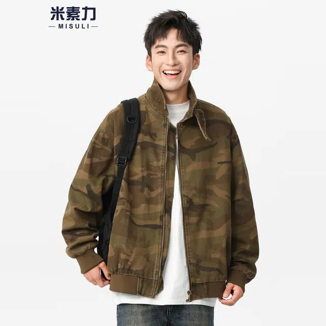 米素力 复古痞帅飞行员迷彩落肩袖宽松型休闲风夹克 男女同款