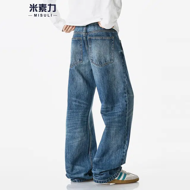 米素力 垂感阔腿美式宽松中腰牛仔裤 男女同款