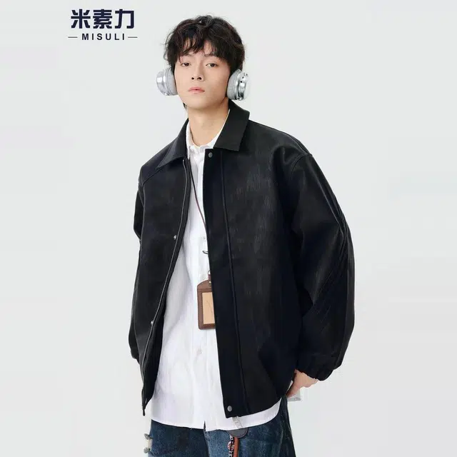 米素力 轻奢高级感短款动物纹长袖翻领宽松型仿皮皮衣夹克 男女同款