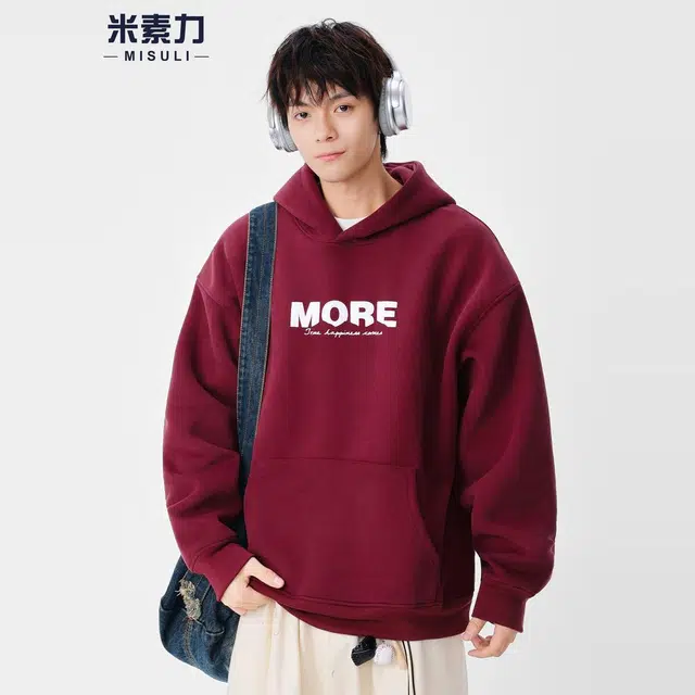 米素力 宽松韩版慵懒字母落肩袖潮套头卫衣 男女同款