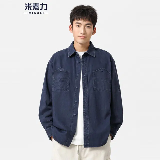 米素力 复古工装高级感常规长袖休闲风衬衫 男女同款