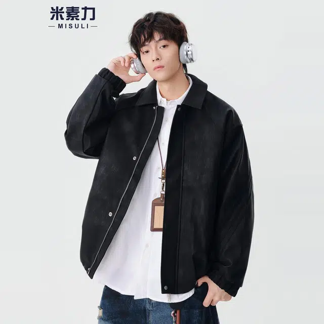 米素力 轻奢高级感短款动物纹长袖翻领宽松型仿皮皮衣夹克 男女同款