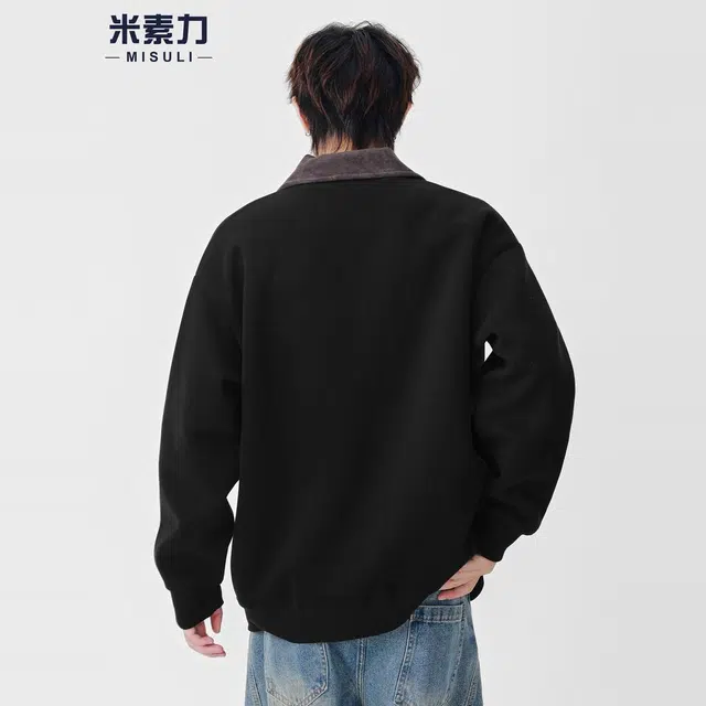 米素力 复古潮流简约落肩袖潮开衫卫衣 男女同款