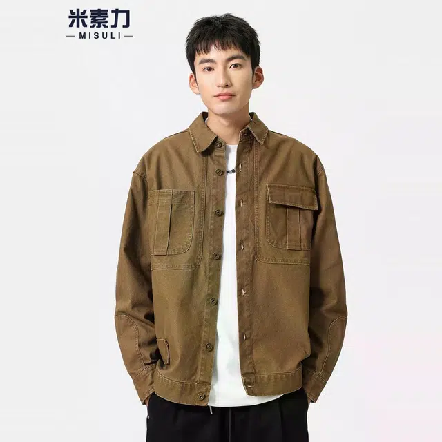 米素力 宽松秋季潮流纯色落肩袖休闲夹克 男女同款