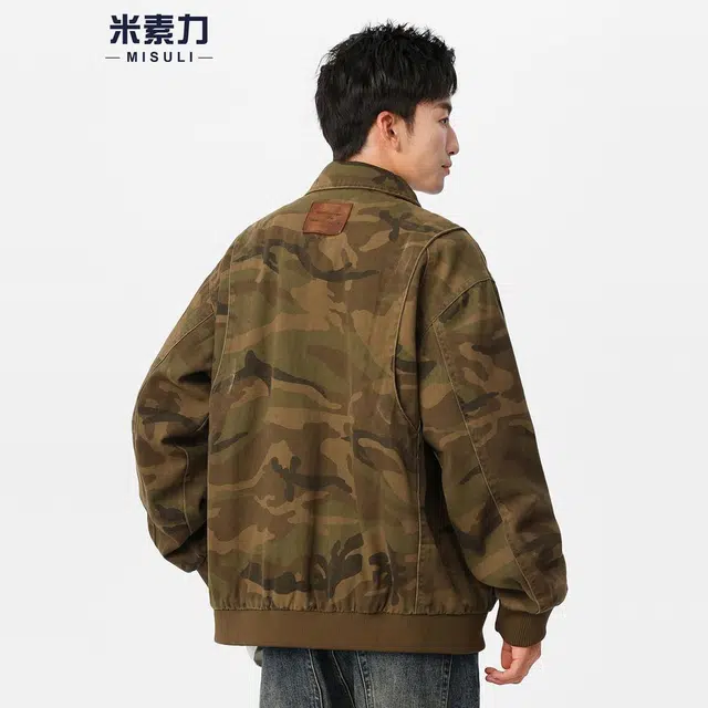 米素力 复古痞帅飞行员迷彩落肩袖宽松型休闲风夹克 男女同款