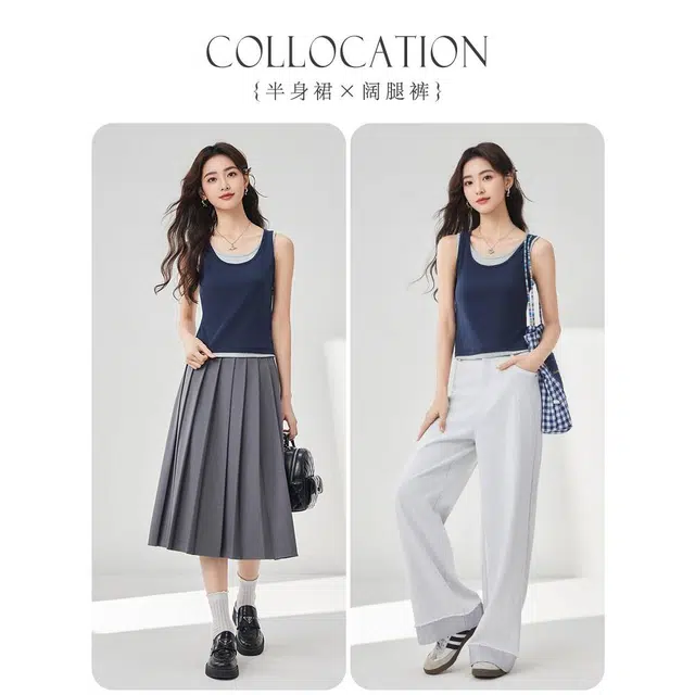 爱依服 夏季韩系设计感外穿纯色百搭吊带背心 女款