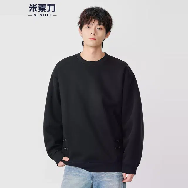 米素力 简约复古宽松落肩袖休闲风套头卫衣 男女同款