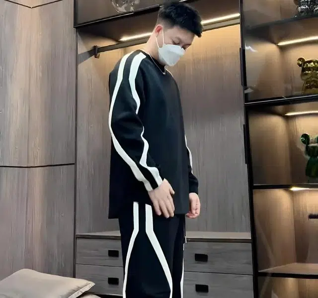 邦固依品 春秋条纹拼接圆领卫裤两件套男潮流高级宽松运动休闲卫衣套装 男款