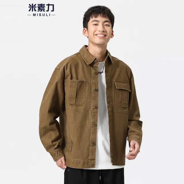 米素力 宽松秋季潮流纯色落肩袖休闲夹克 男女同款