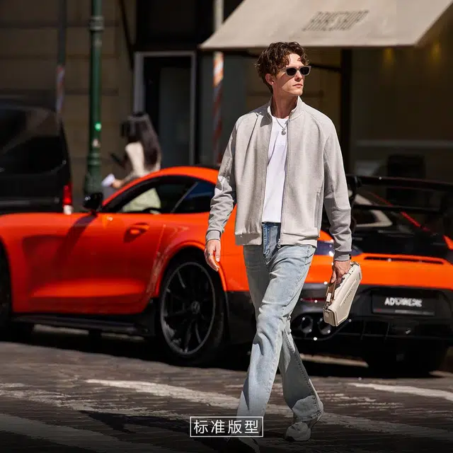 布先生 长袖运动风立领色块插肩袖标准休闲风夹克 男款