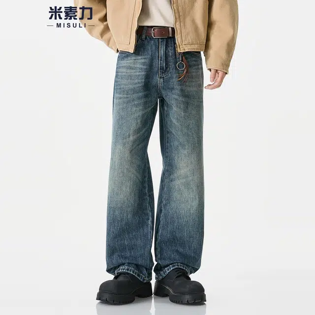 米素力 休闲直筒简约中腰牛仔裤 男女同款