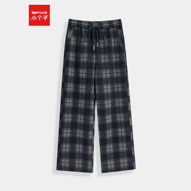 爱依服 风格子百搭阔腿宽松自然腰休闲裤 女款