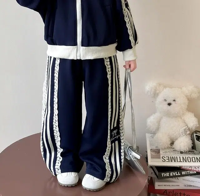 米囹休闲运动套装 蕾丝拉链阔腿韩版 儿童款