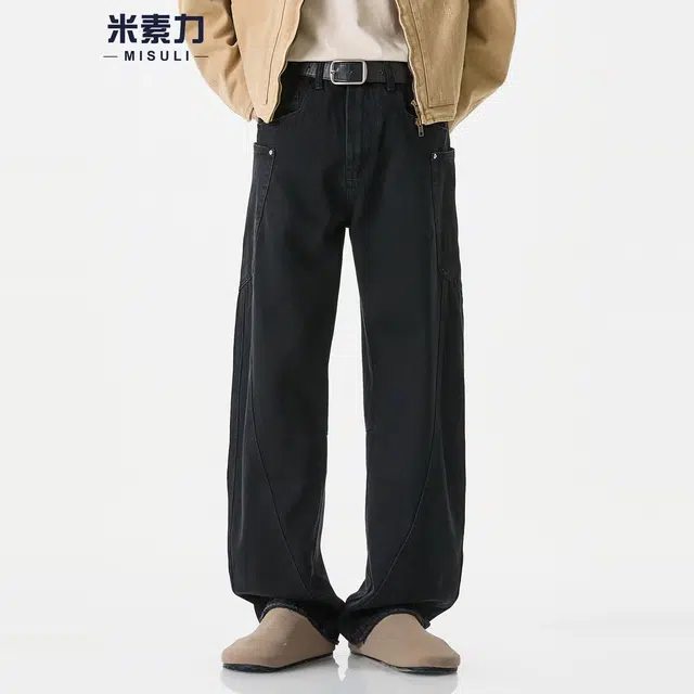 米素力 多口袋弯刀轻奢宽松中腰牛仔裤 男款