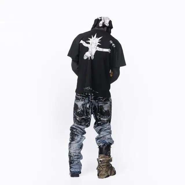 FREE WORLD ORDER Flocked Asymmetric Straight Jeans