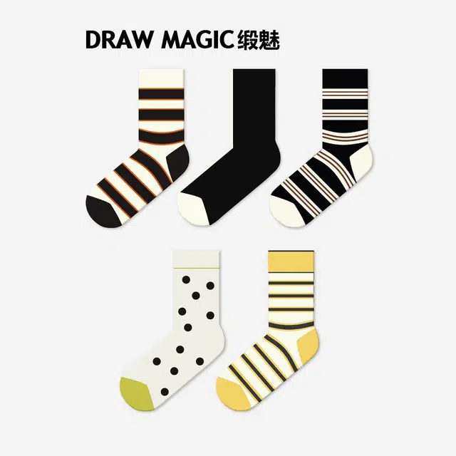 缎魅 舒适时尚简约条纹个性中筒袜 男女同款