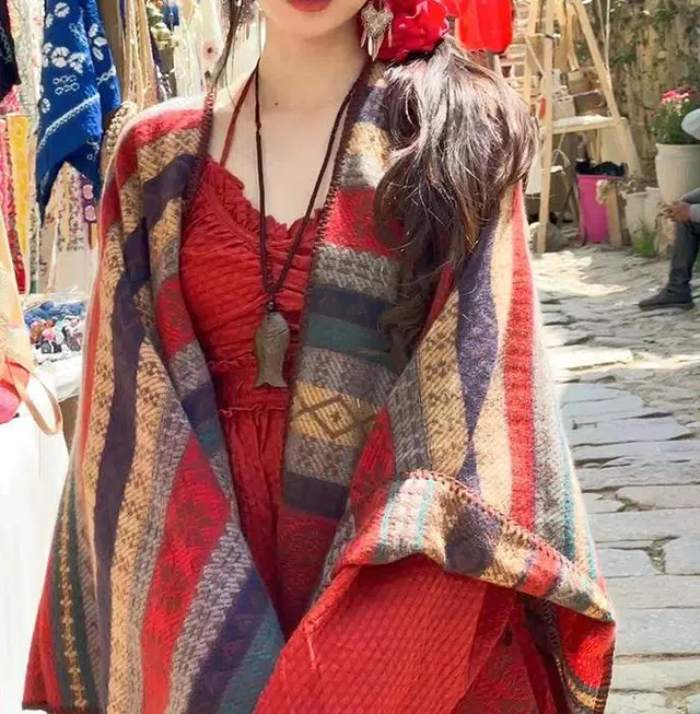 艾佳微 民族风外搭旅游 涤纶 披肩 男女同款情侣款