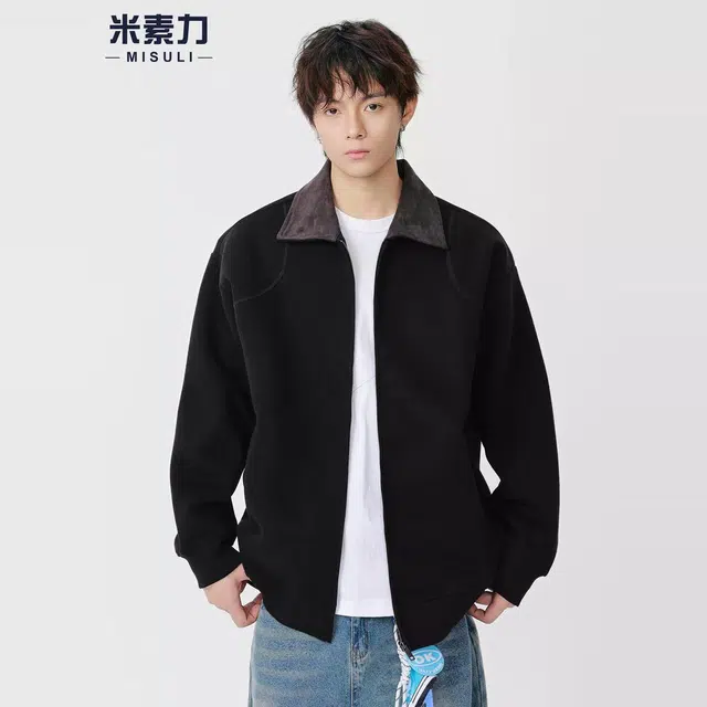 米素力 复古潮流简约落肩袖潮开衫卫衣 男女同款