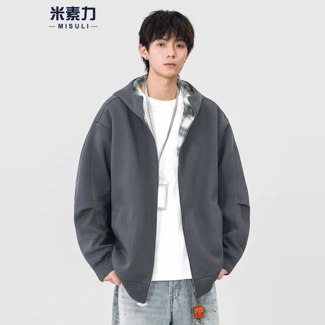 米素力 秋季休闲宽松落肩袖潮开衫卫衣 男女同款