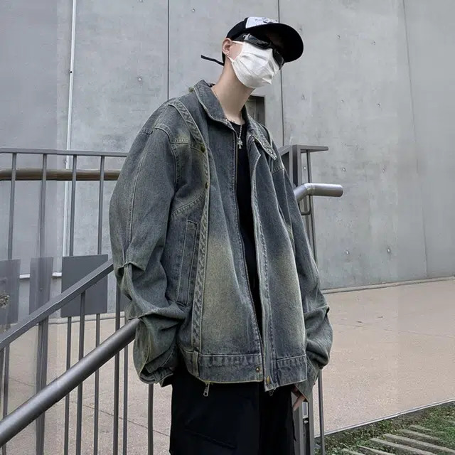 地界二 设计感扎染男士潮牌衣服美式高街复古痞帅扎染春秋季潮牌渐变宽松型潮牛仔外套 男款