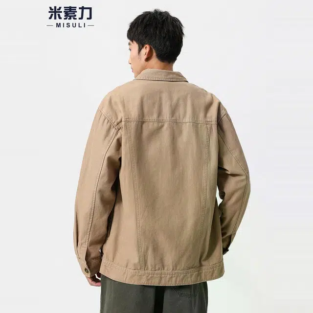 米素力 竹节纹衬衫式秋季落肩袖宽松型休闲风夹克 男女同款