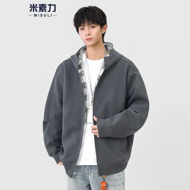 米素力 秋季休闲宽松落肩袖潮开衫卫衣 男女同款