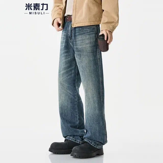 米素力 休闲直筒简约中腰牛仔裤 男女同款