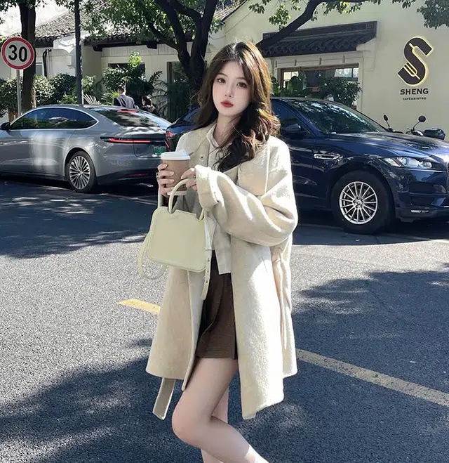 轻迎 高级感韩系立领设计宽松修身显瘦大衣 女款