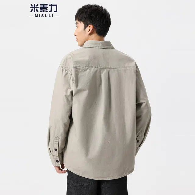 米素力 宽松纯棉长袖落肩袖衬衫 男女同款