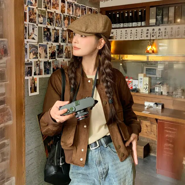 邦固依品 慵懒风外套女春秋款休闲百搭麂皮绒短款棒球服上衣秋季夹克 女款