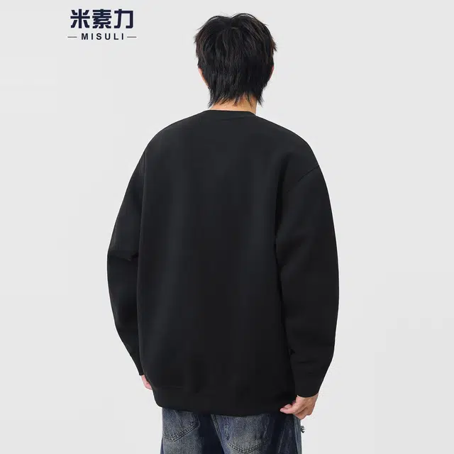 米素力 刺绣圆领秋季落肩袖潮套头卫衣 男女同款