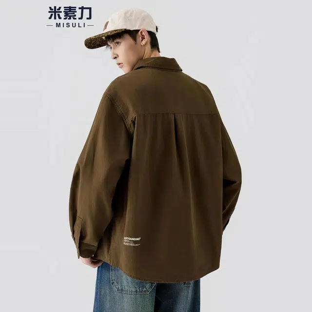 米素力 纯棉工装长袖常规休闲风衬衫 男款