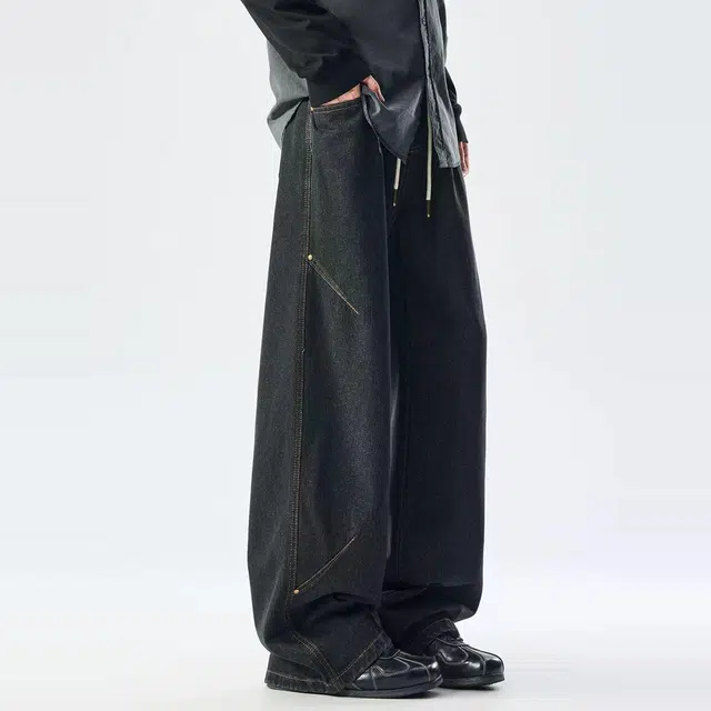 杜克恩 美式复古潮牌纯色百搭高级感宽松休闲牛仔裤 男款