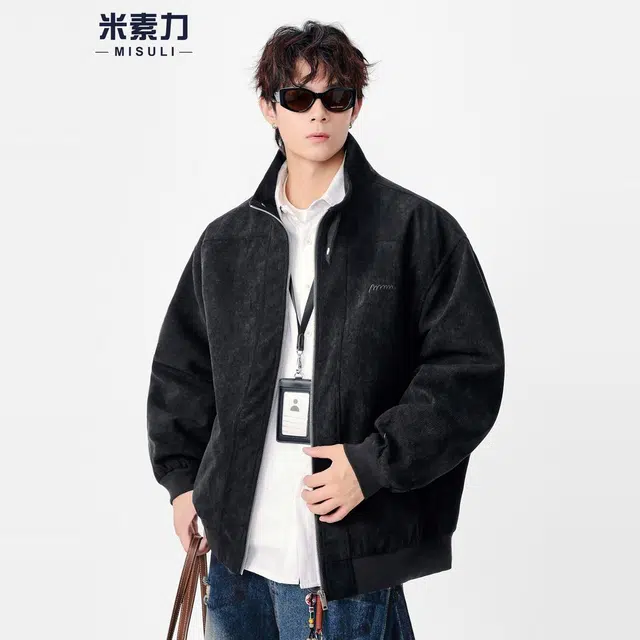 米素力 灯芯绒秋季百搭纯色落肩袖宽松型潮夹克 男款