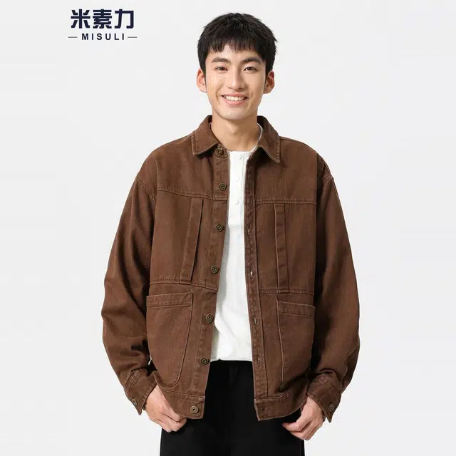 米素力 保暖翻领美式落肩袖宽松型夹克 男女同款