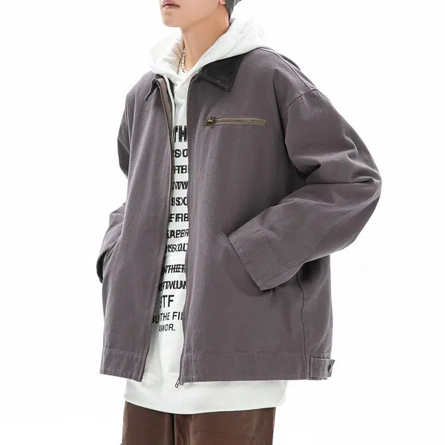 杜克恩 美式复古底特律工装外套秋季高级小众设计感撞色拼接翻领街头潮流痞帅廓形夹克 男女同款