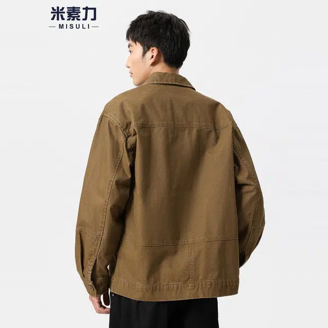 米素力 宽松秋季潮流纯色落肩袖休闲夹克 男女同款