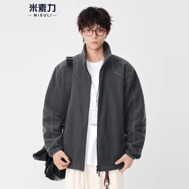 米素力 立领简约休闲几何落肩袖潮开衫夹克 男款