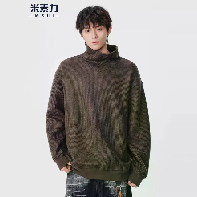 米素力 高领秋季松弛感落肩袖潮套头卫衣 男女同款
