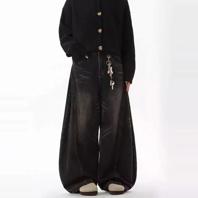 邦固依品 美式复古猫须水洗弯刀男女宽松阔腿垂感做旧拖地长裤子牛仔裤 男款