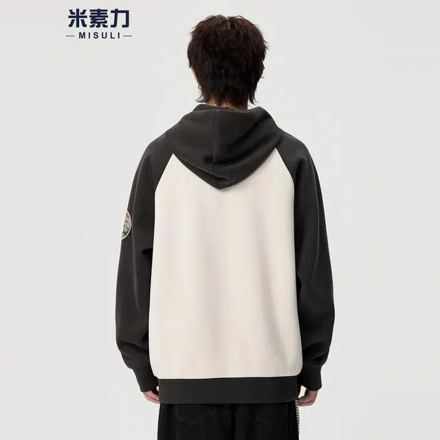 米素力 撞色连帽宽松卫衣 男女同款