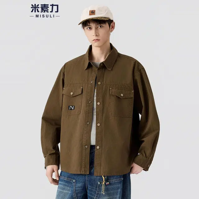 米素力 纯棉工装长袖常规休闲风衬衫 男款